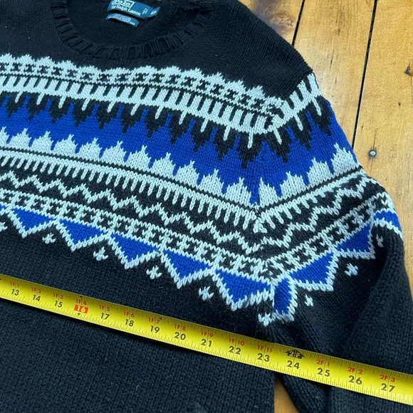 VTG Polo Ralph Lauren Men’s 2XL Black Cotton Cashmere Angora Fair Isle Sweater - Picture 7 of 8